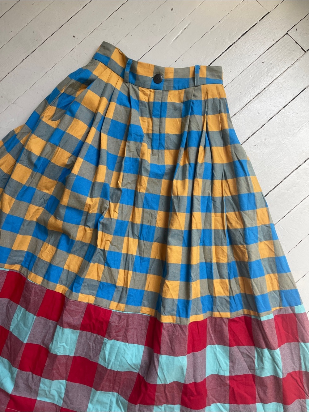 Mara Hoffman Yellow, Blue, Red & Aqua Gingham Maxi Skirt - Picture 6 of 12